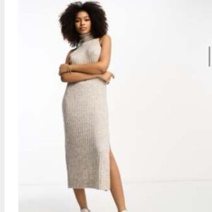 ASOS Design Ribbed Knit Midi Dress - Cream